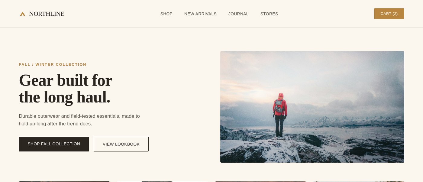Northline Outfitters — homepage design