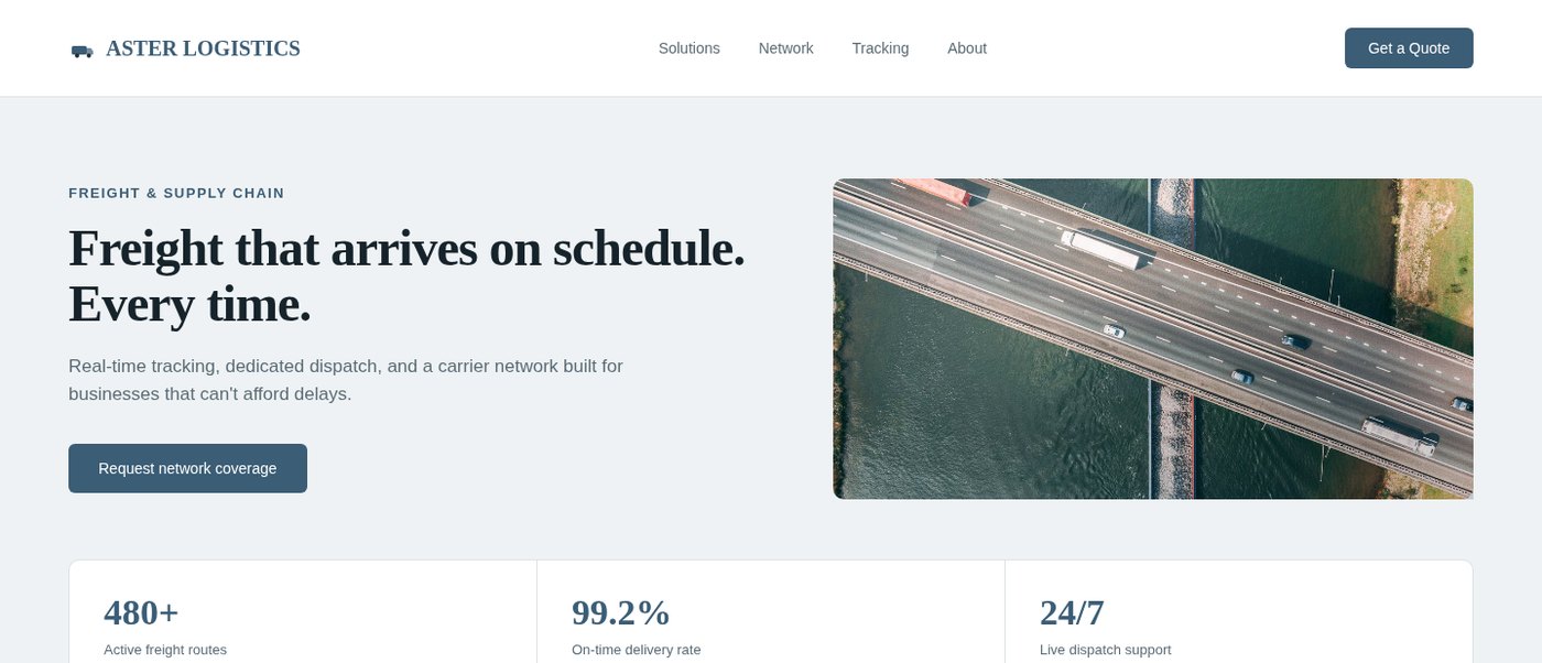 Aster Logistics — homepage design