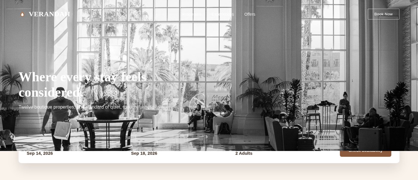 Verandah Hotels Group — homepage design