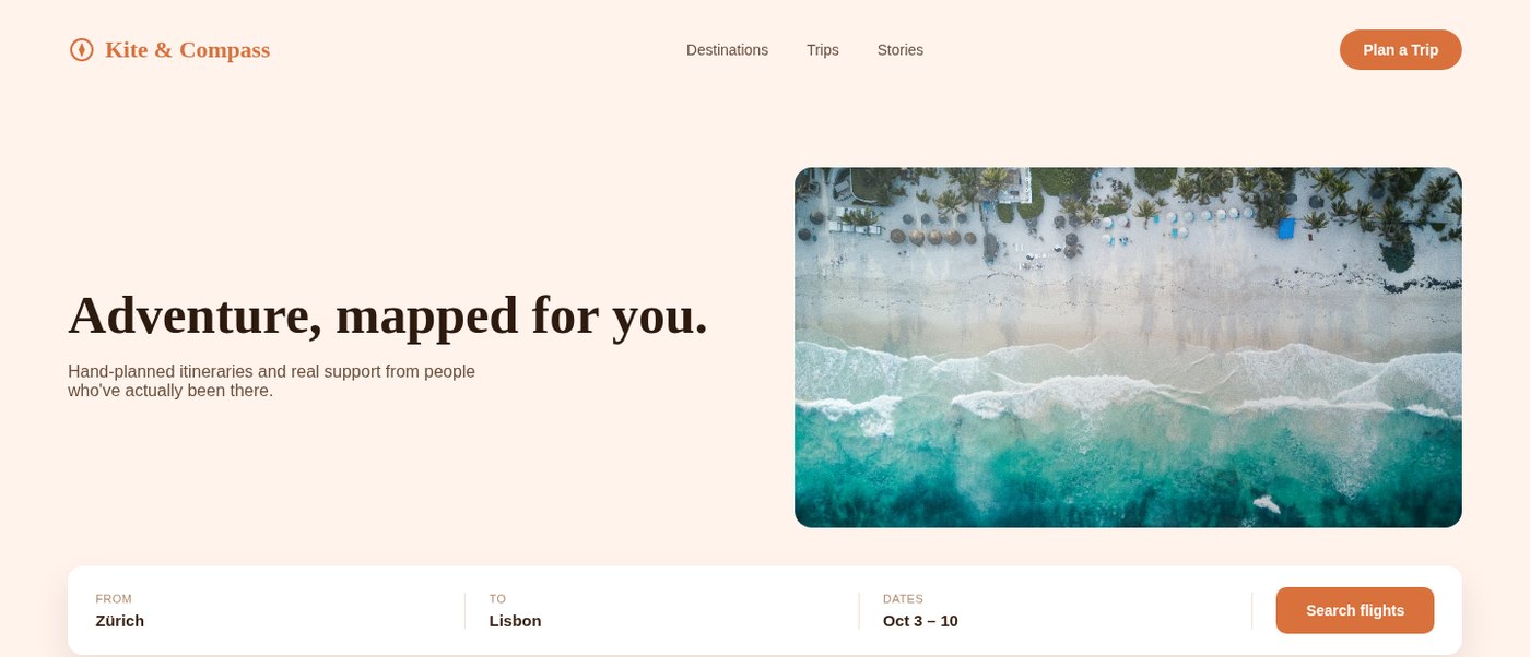 Kite & Compass Travel — homepage design