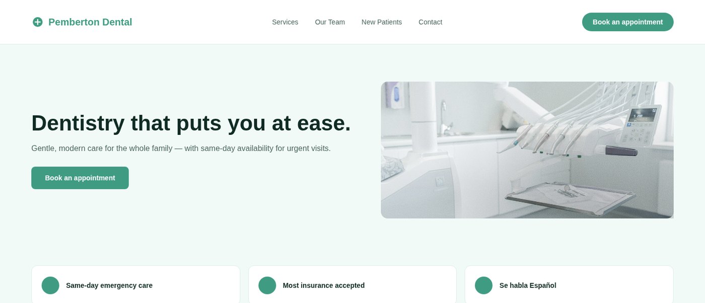 Pemberton Dental Group — homepage design