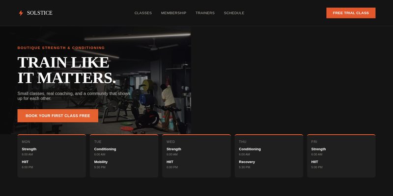 Solstice Fitness Studios website design