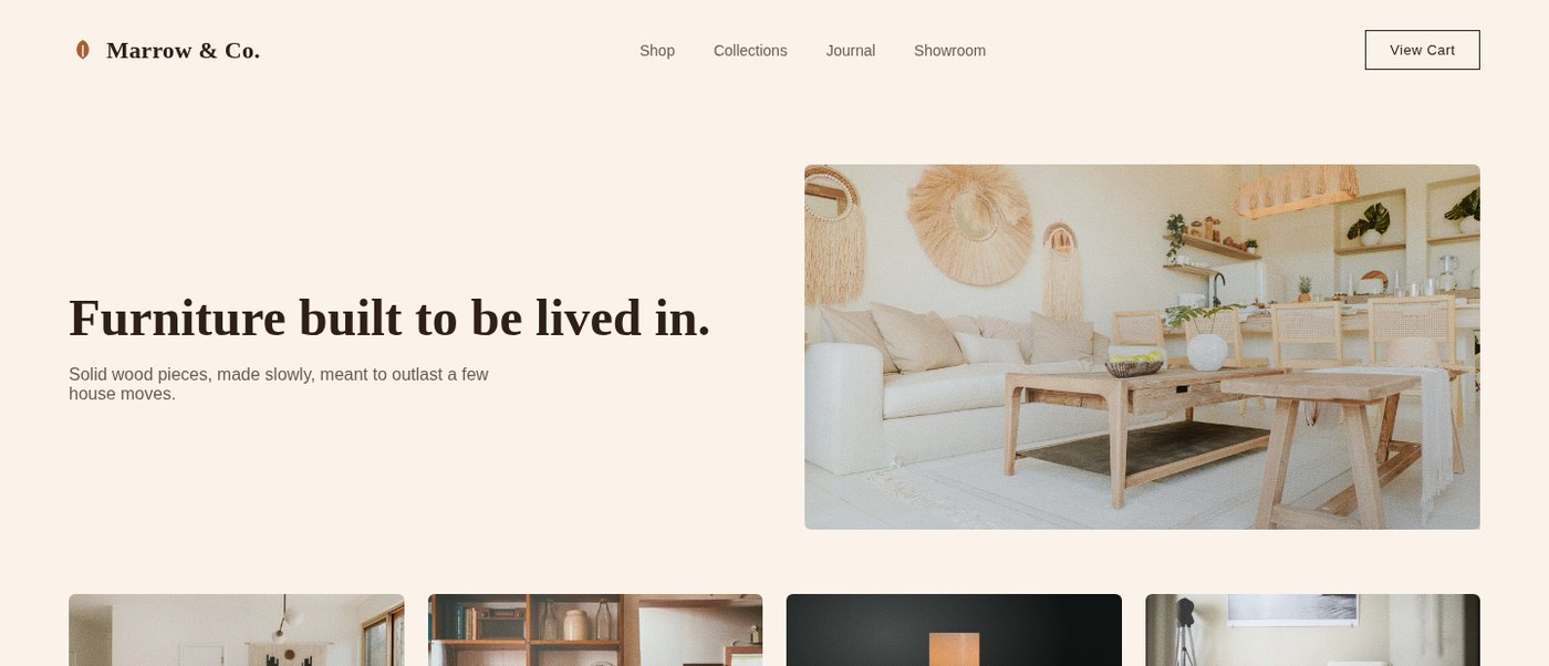 Marrow & Co. Furniture — homepage design