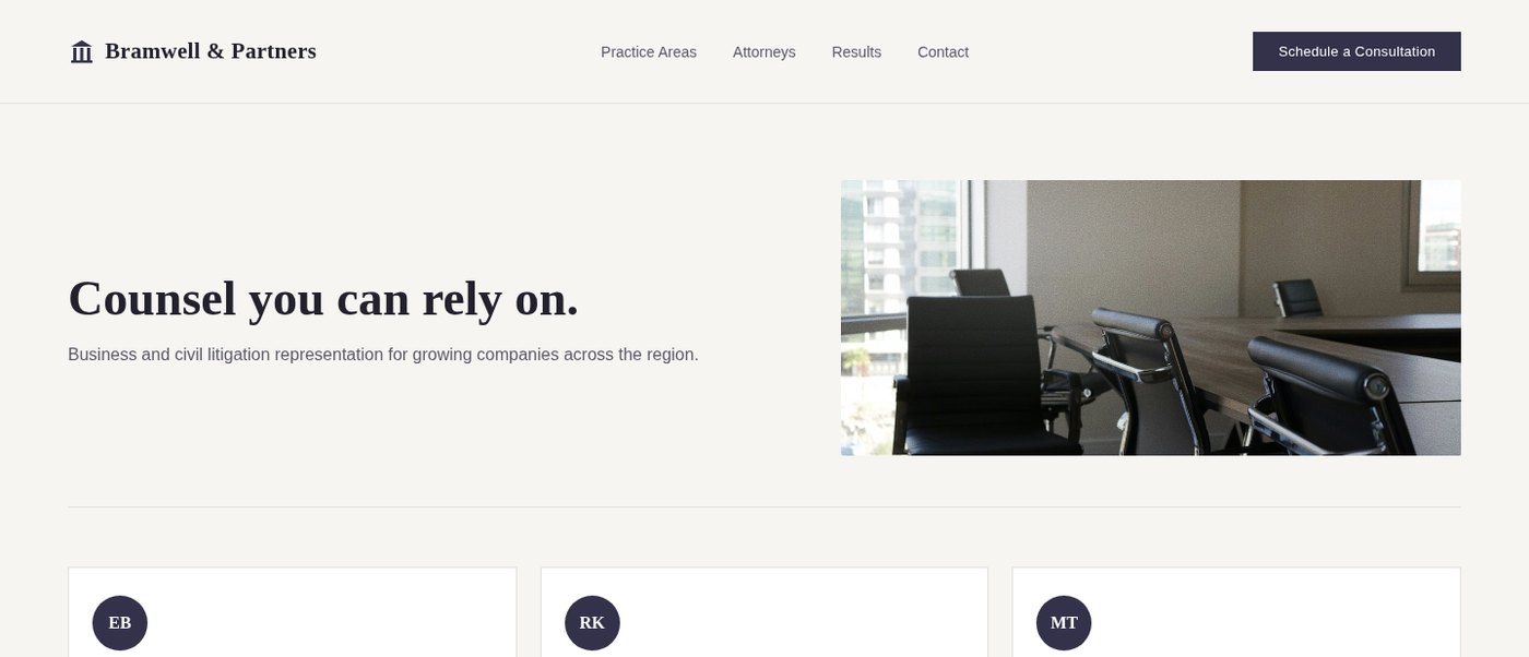 Bramwell Legal Partners — homepage design